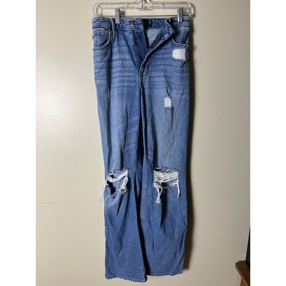 Hollister Ultra High-Rise Dad Jean 1R Womens 25x31 Distressed Blue